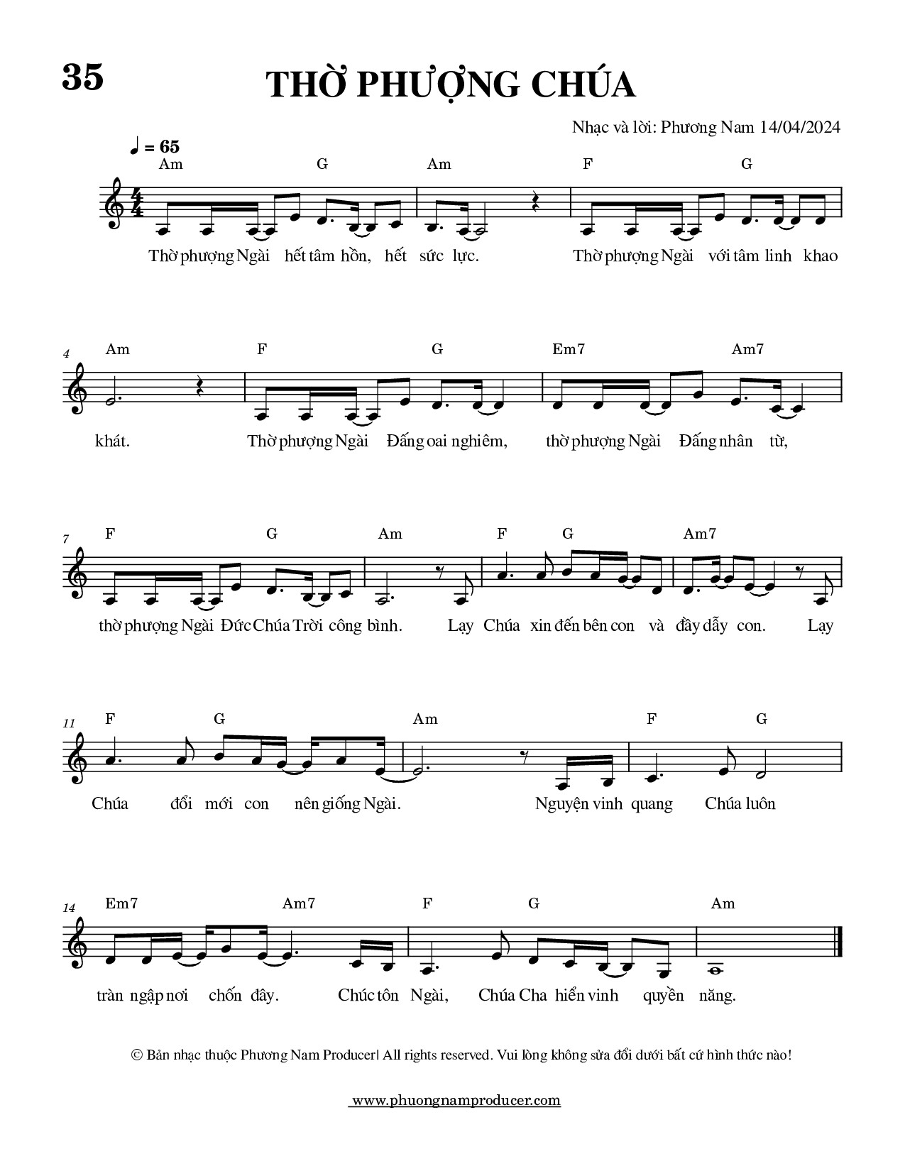 Sheet music: THỜ PHƯỢNG CHÚA