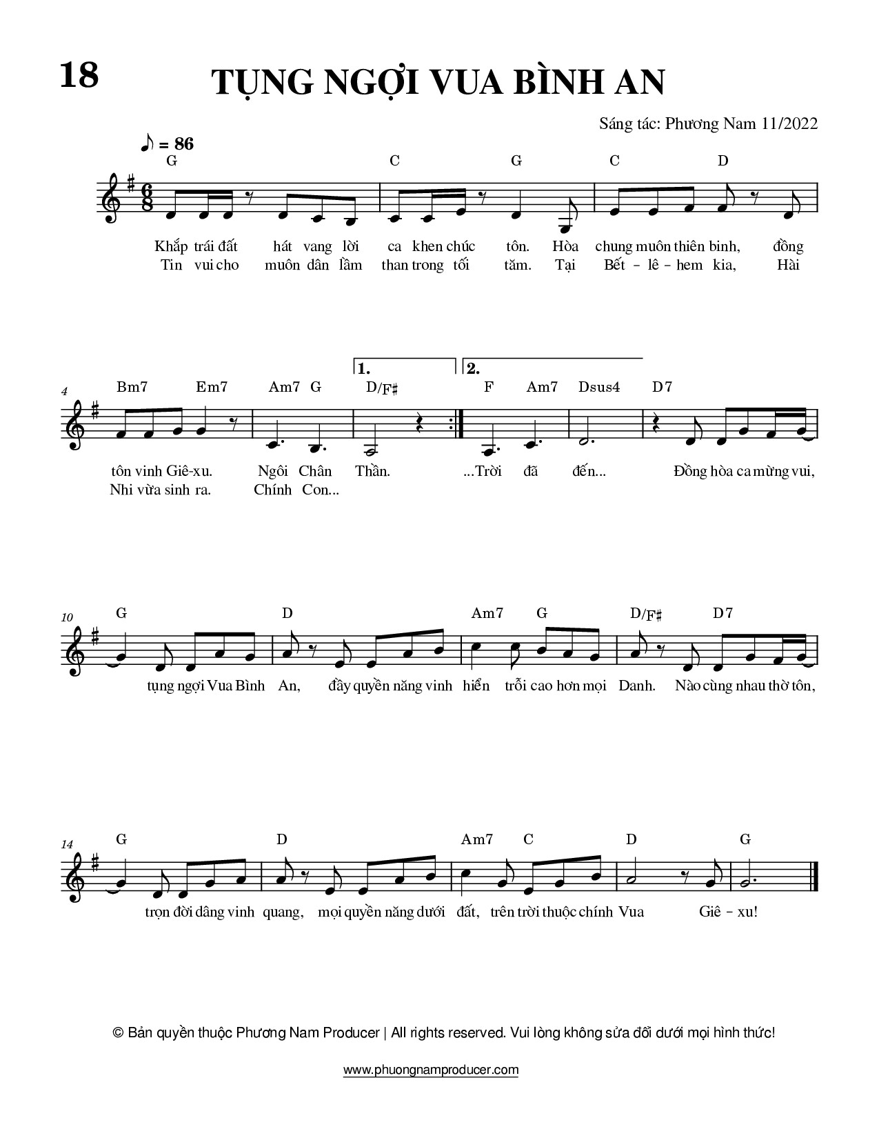 Sheet music: TỤNG NGỢI VUA BÌNH AN