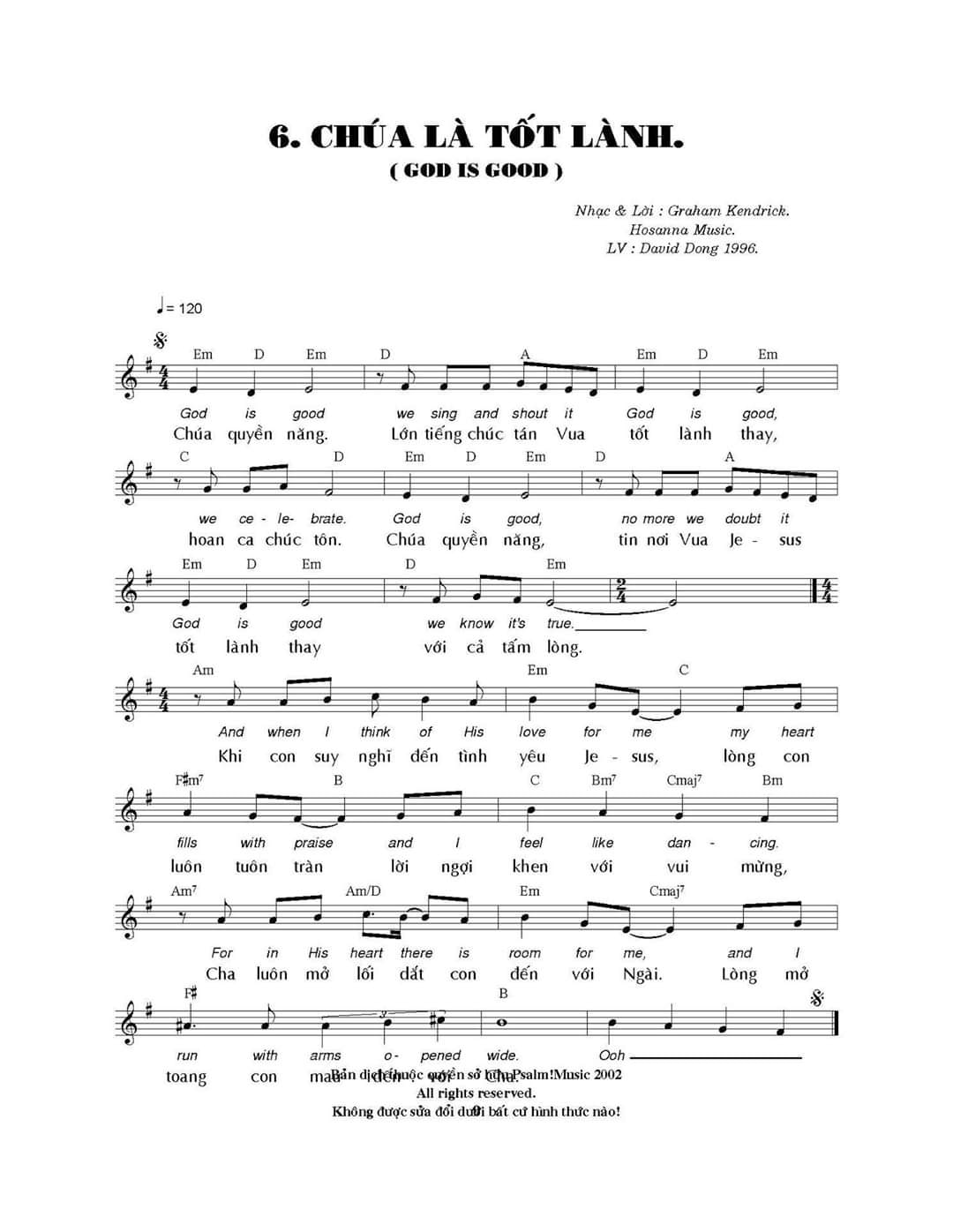 Sheet music: CHÚA LÀ TỐT LÀNH