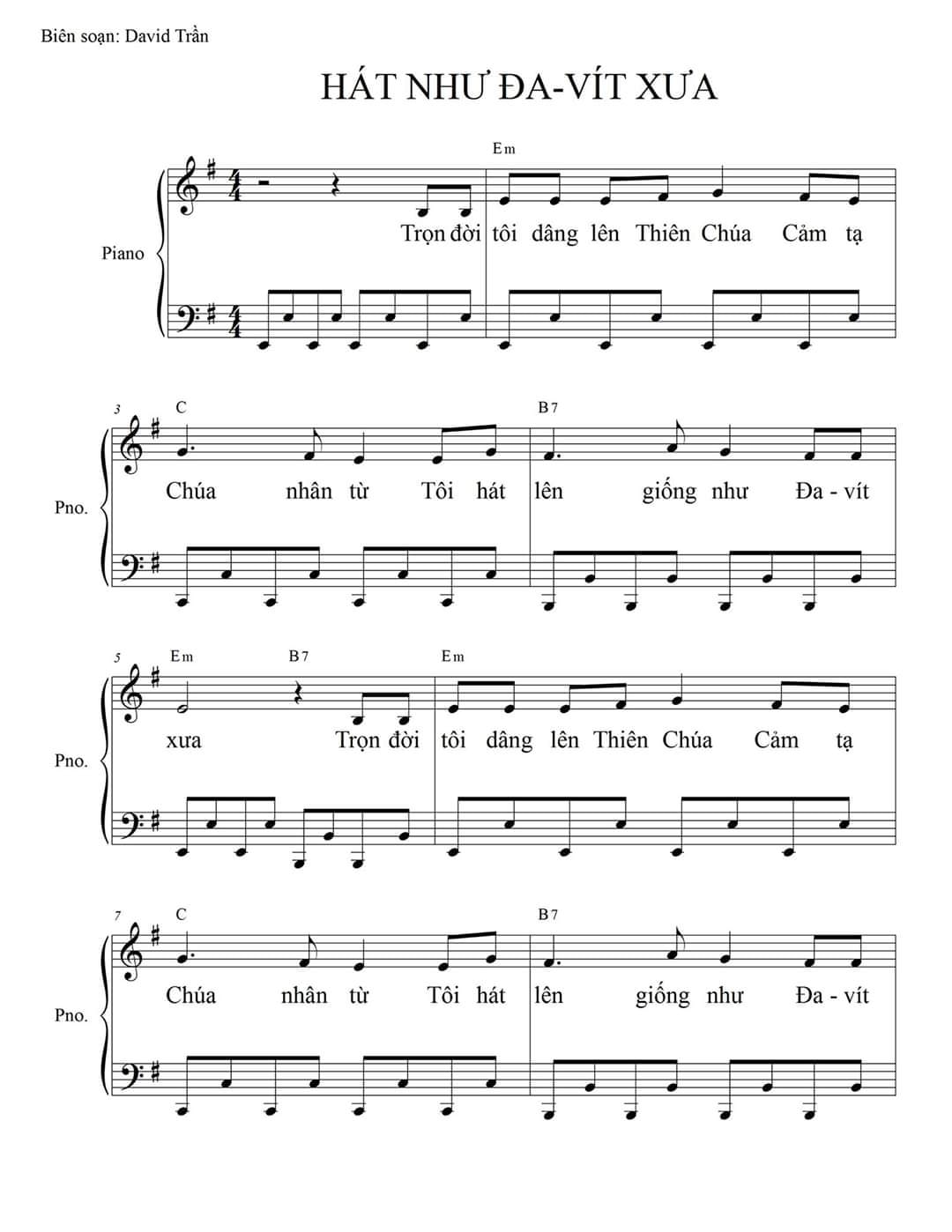 Sheet music: HÁT NHƯ ĐA-VÍT XƯA