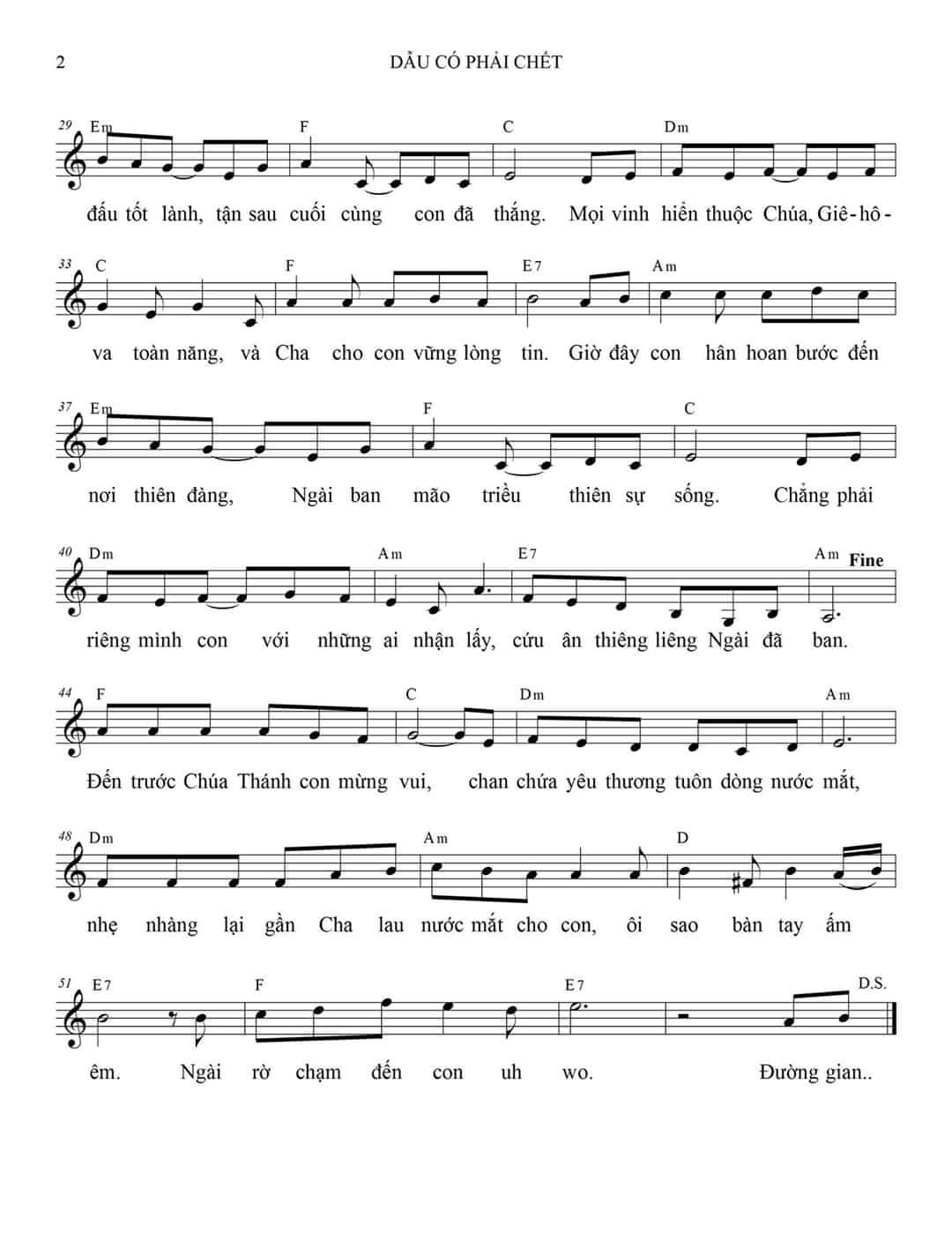 Sheet music: DẦU CÓ PHẢI CHẾT