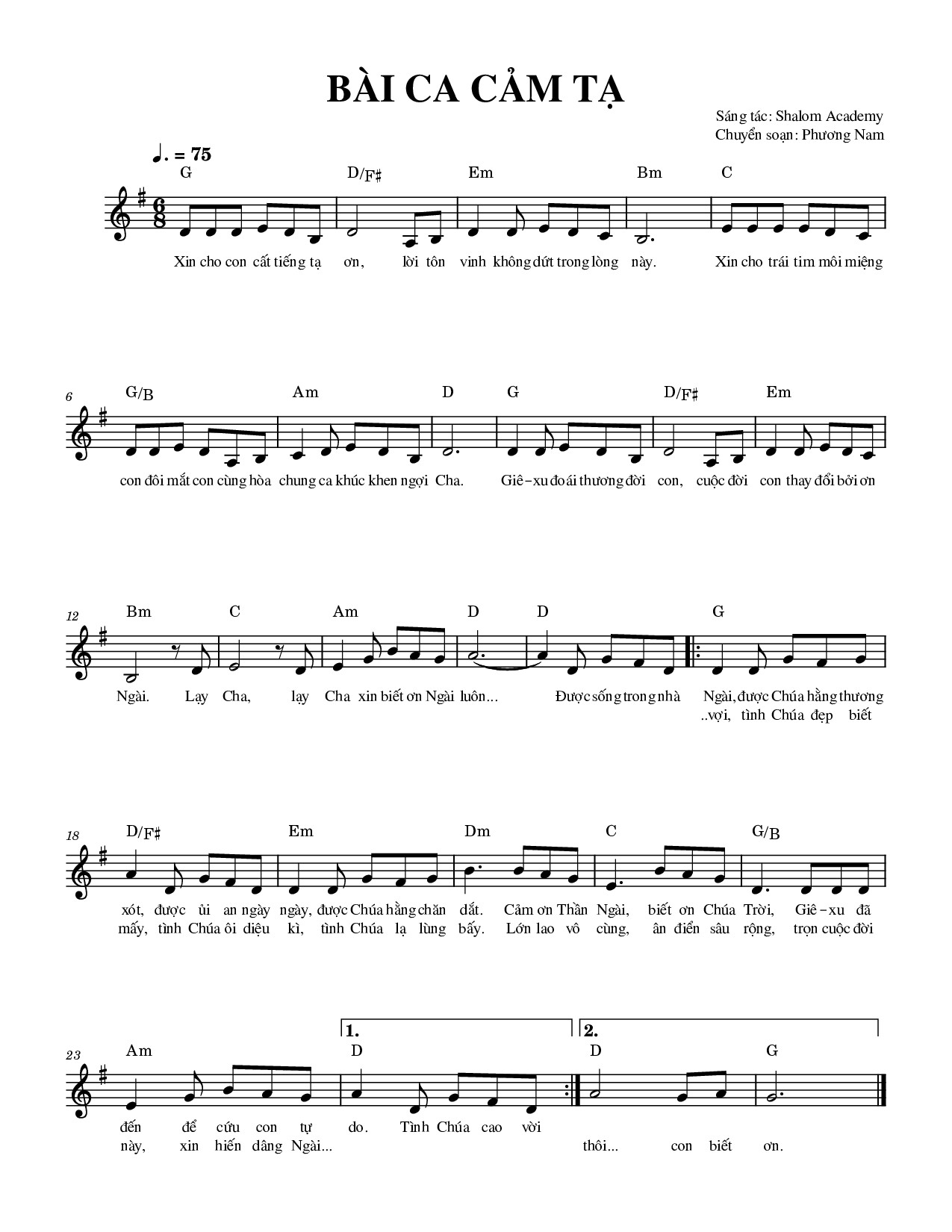 Sheet music: BÀI CA CẢM TẠ